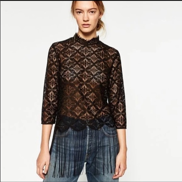 Zara Tops - Zara Lace and Fringe Blouse
